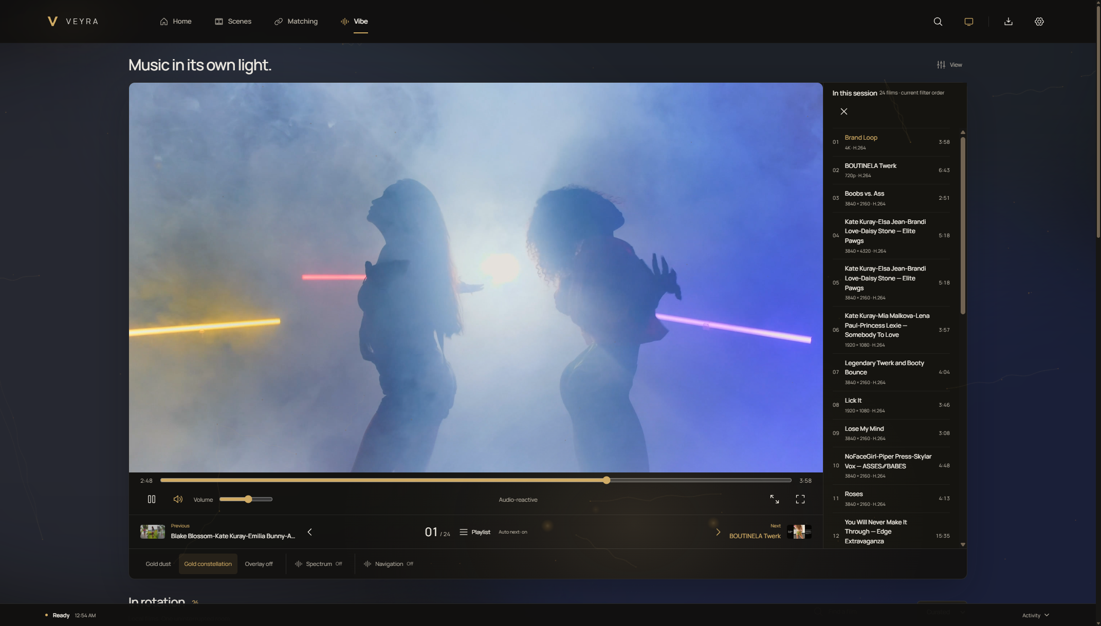 Veyra Vibe player with visualizations and a session queue